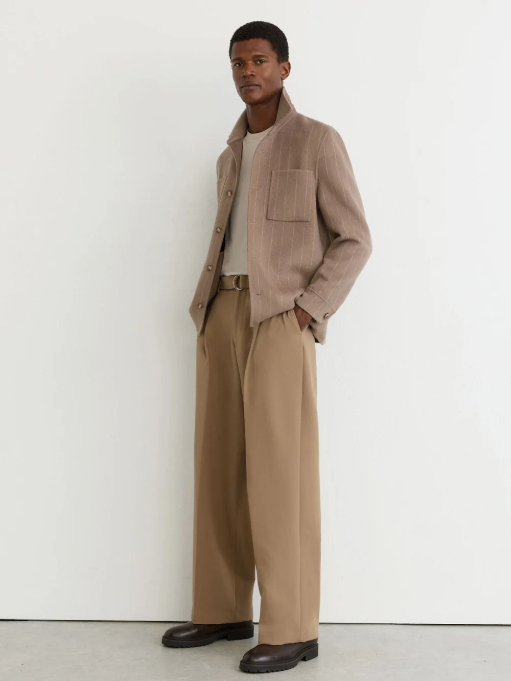 Reiss Camel Brown Relaxed-fit Belted Trousers