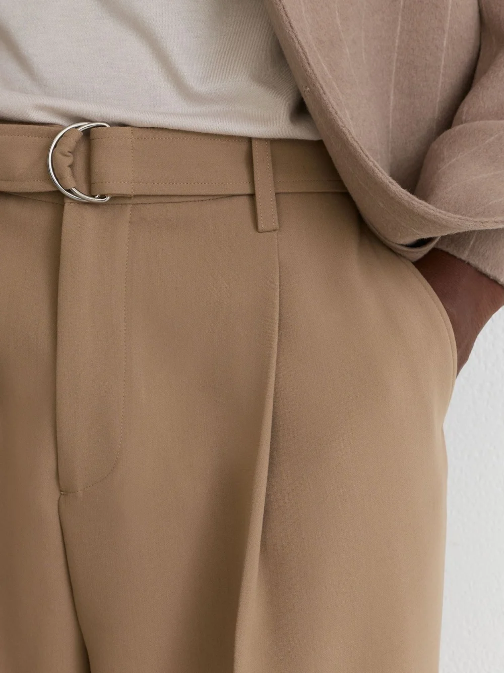 Reiss Camel Brown Relaxed-fit Belted Trousers, view 4