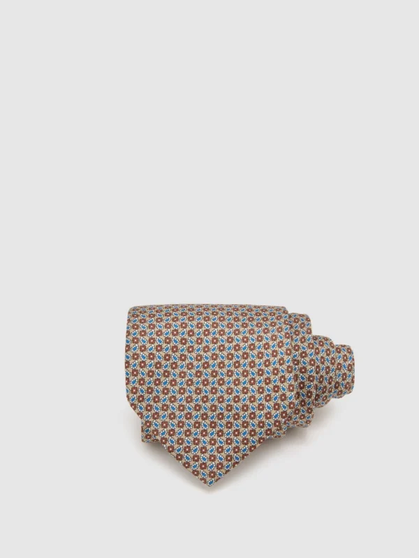 Reiss Camel Brown Silk Micro Paisley-print Tie,