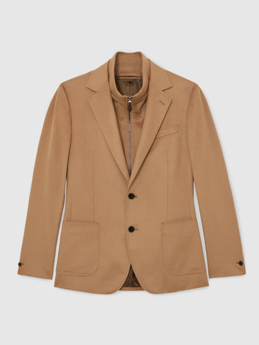 Reiss Camel Brown Single-breasted Blazer with Gilet Insert Tailored-fit, view 2