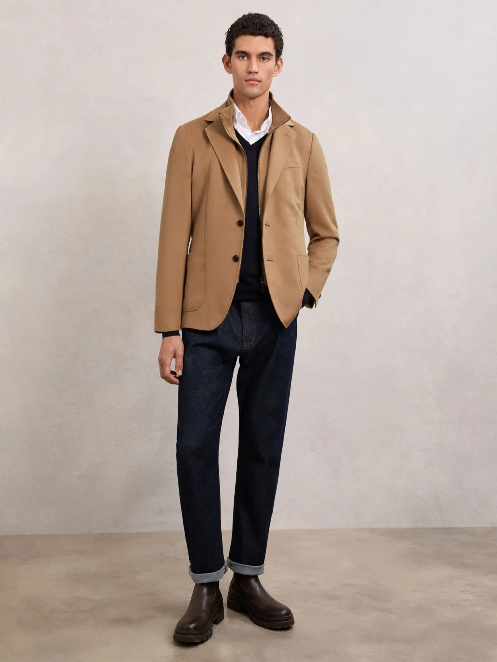 Reiss Camel Brown Single-breasted Blazer with Gilet Insert Tailored-fit, view 4