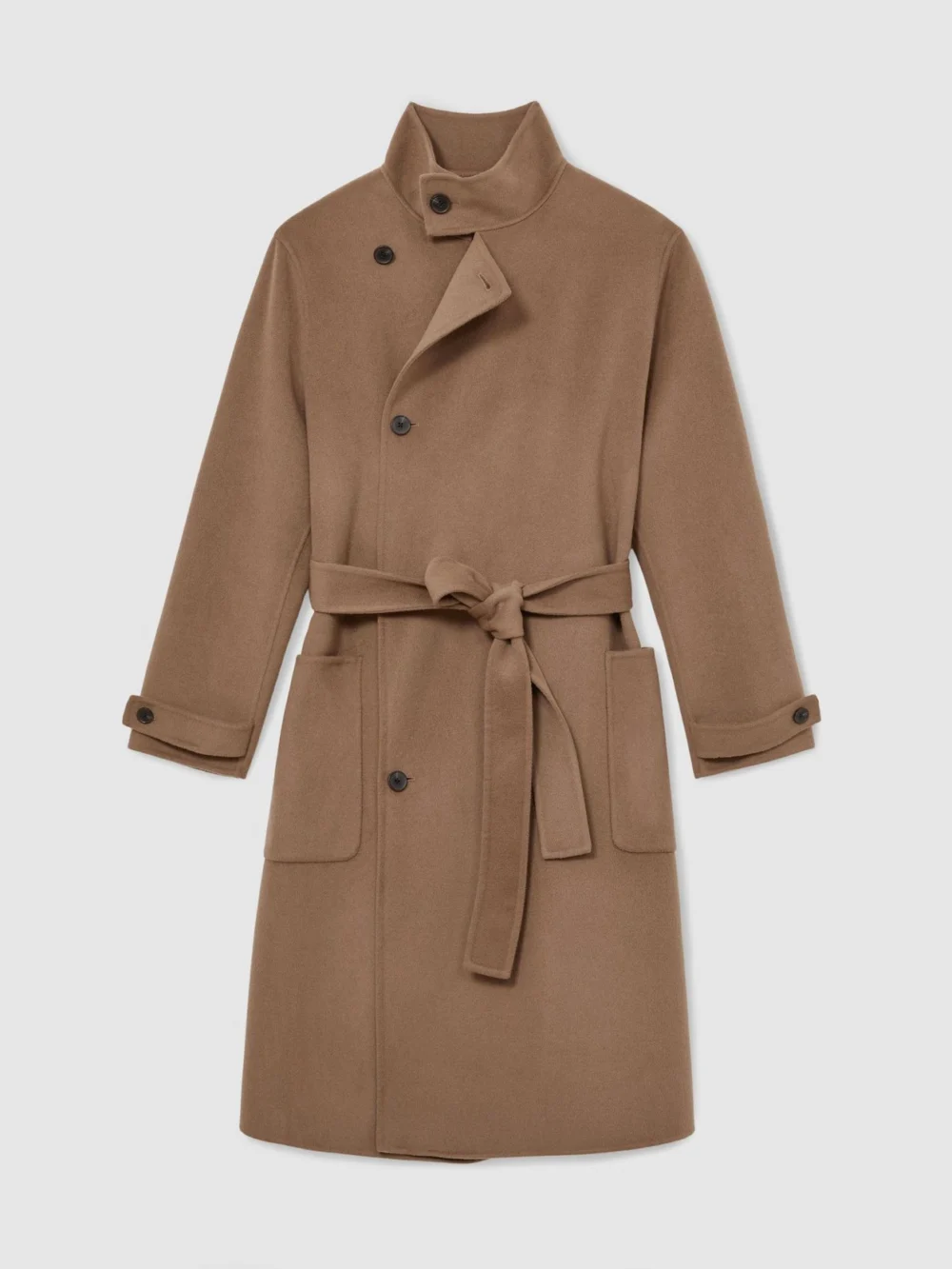 Reiss Camel Brown Wool-blend Blindseam Belted Overcoat, view 2