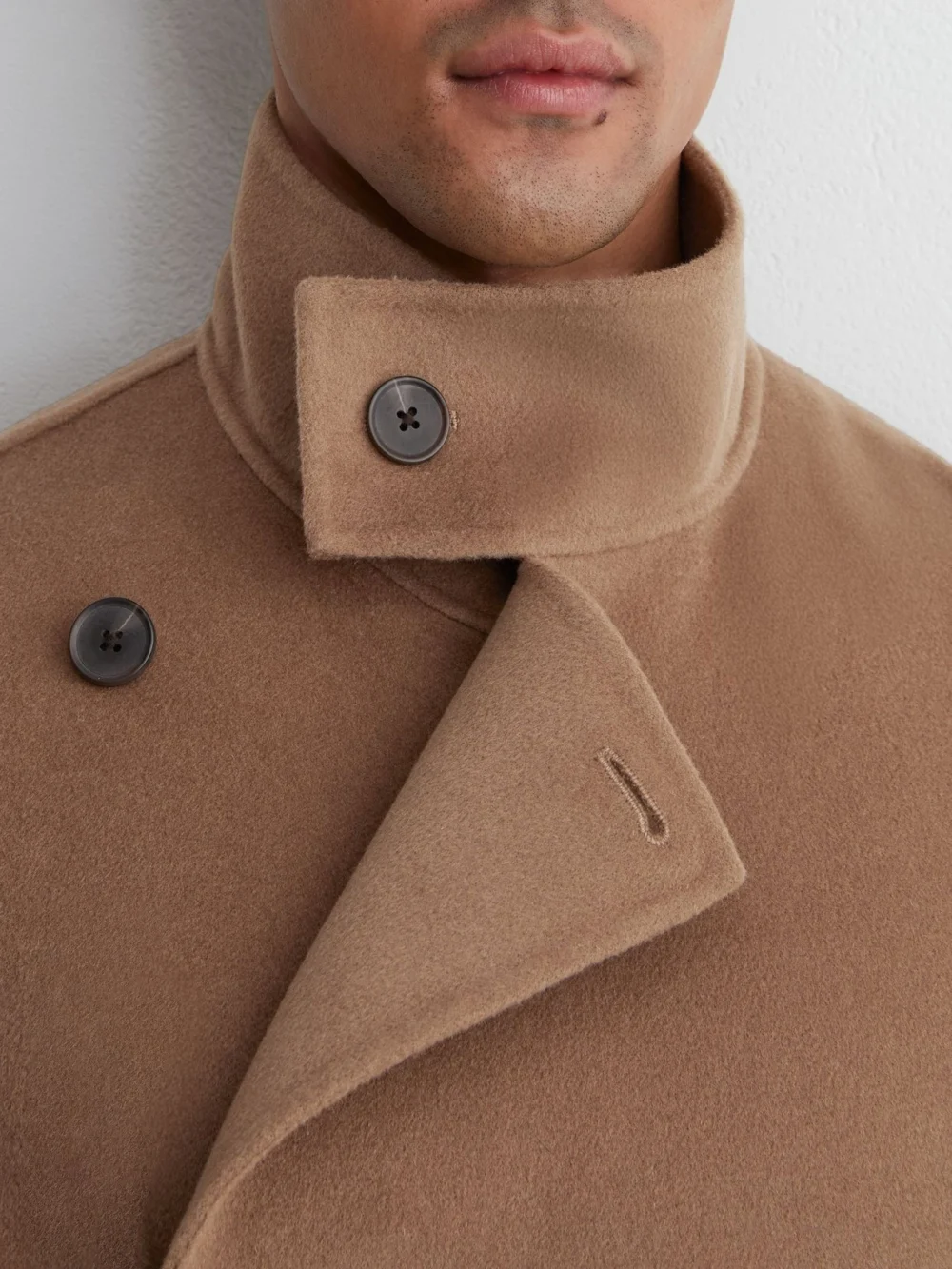 Reiss Camel Brown Wool-blend Blindseam Belted Overcoat, view 3