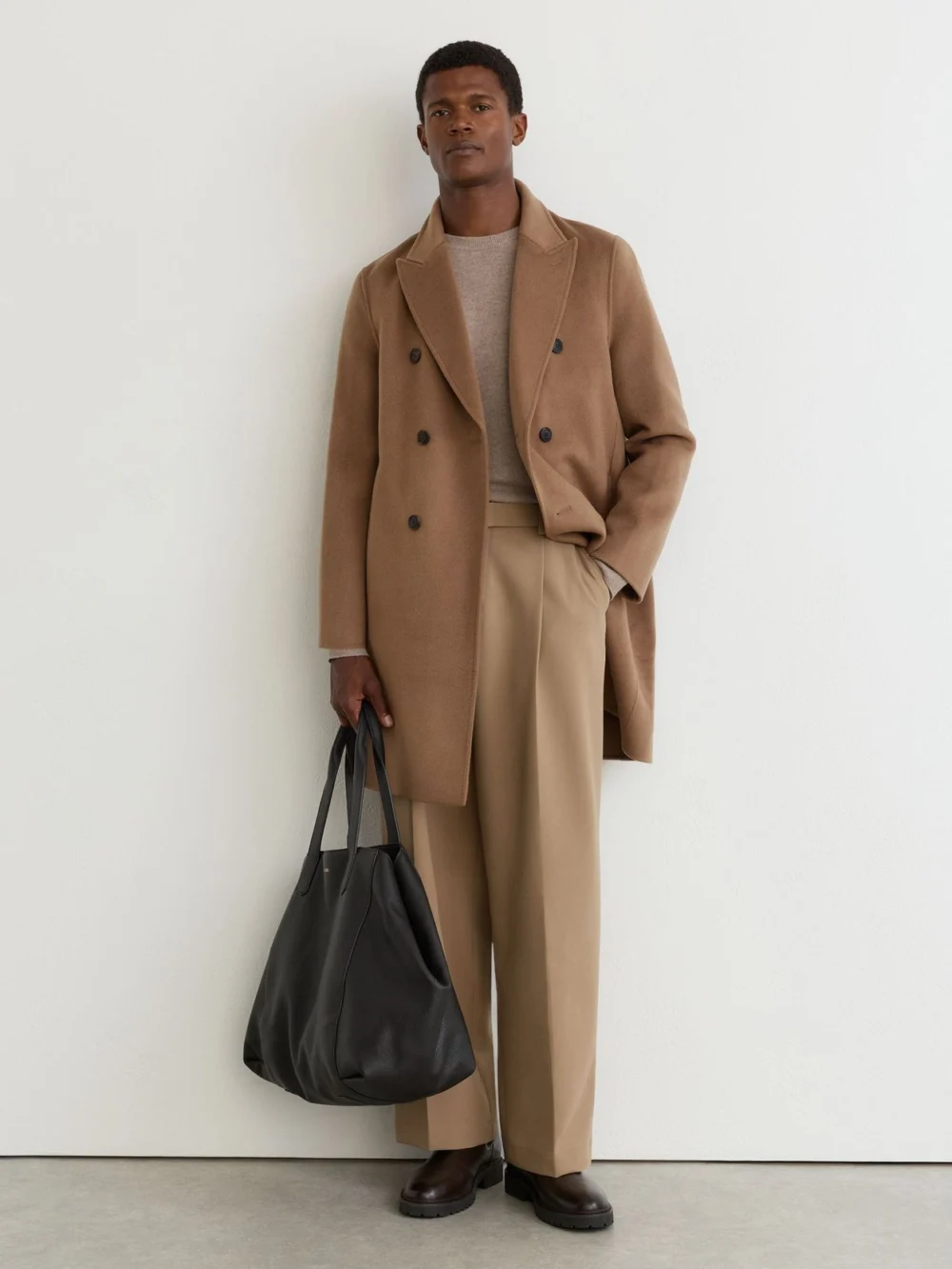 Reiss Camel Brown Wool-blend Double-breasted Epsom Overcoat, view 4