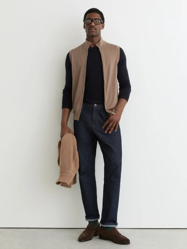 Reiss Camel Brown Wool Zip-through Gilet