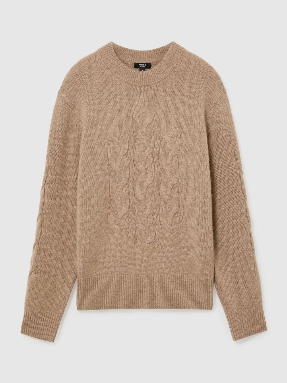 Reiss Camel Cashmere Cable Knit-detail Jumper, view 2