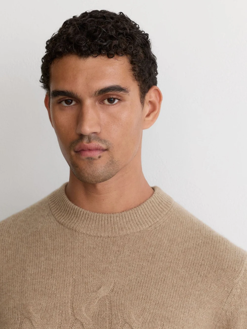 Reiss Camel Cashmere Cable Knit-detail Jumper, view 4