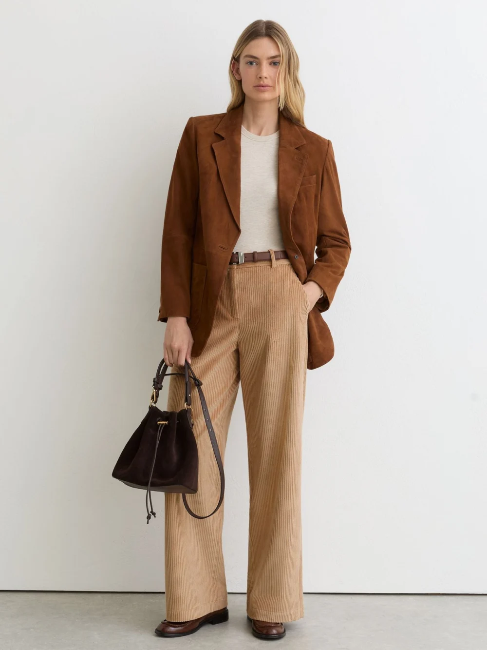 Reiss Camel Cotton Corduroy Wide-leg Trousers