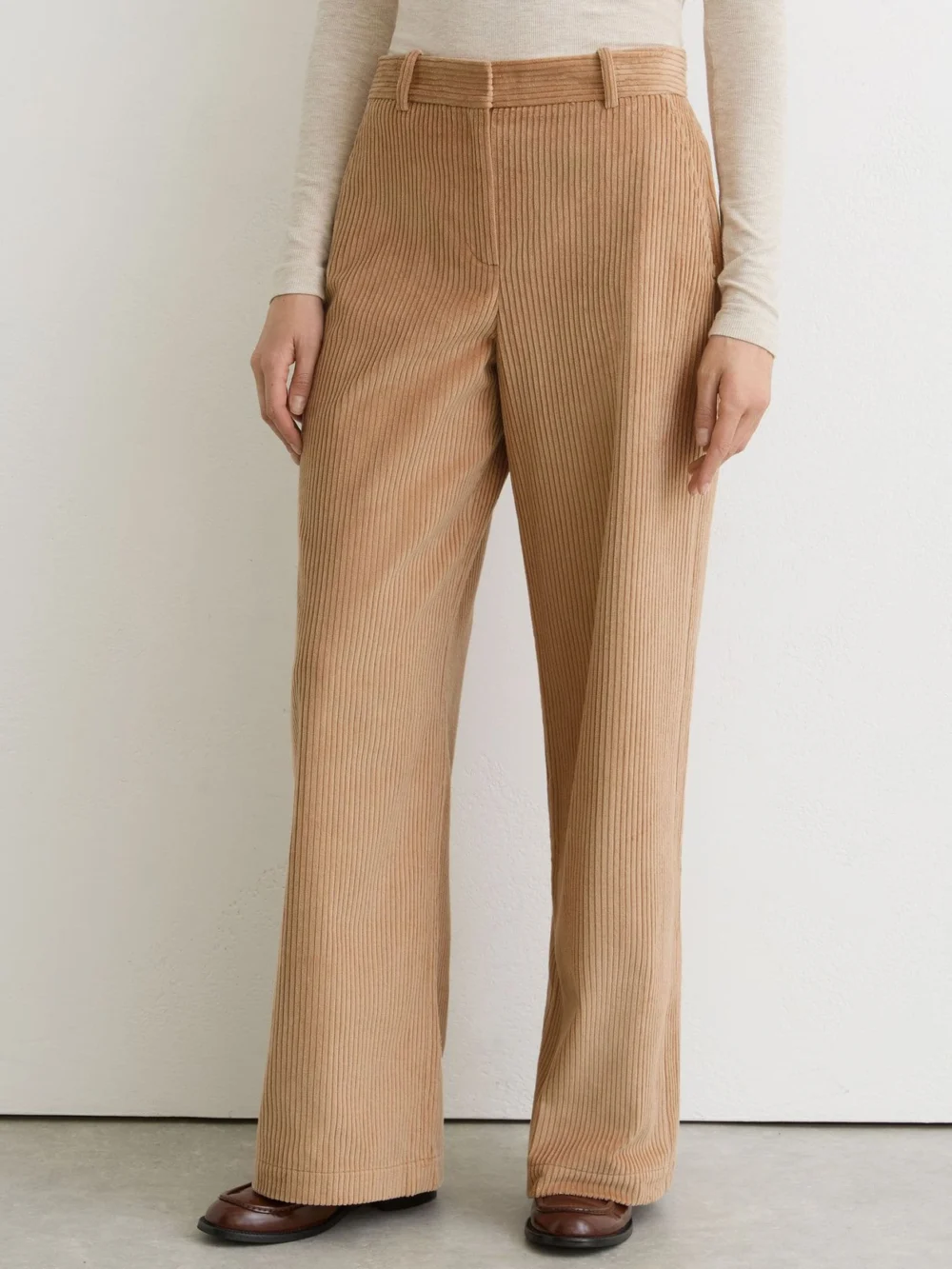 Reiss Camel Cotton Corduroy Wide-leg Trousers, view 3