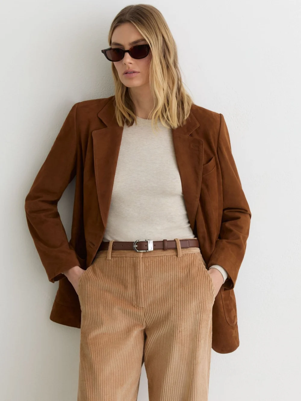 Reiss Camel Cotton Corduroy Wide-leg Trousers, view 4