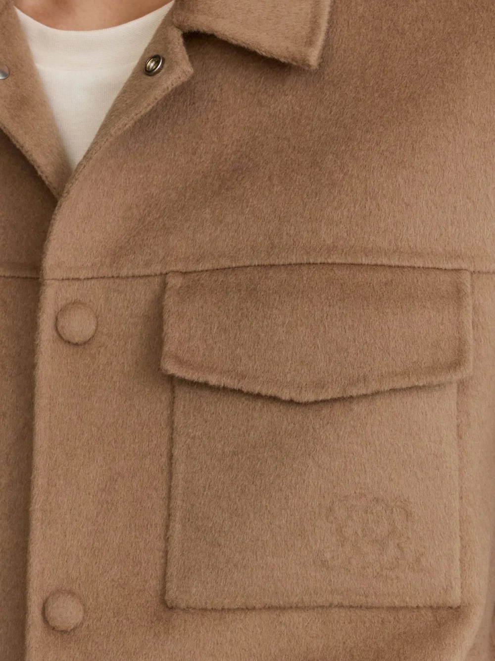 Reiss Camel Monogram Wool-blend Press-stud Overshirt, view 4