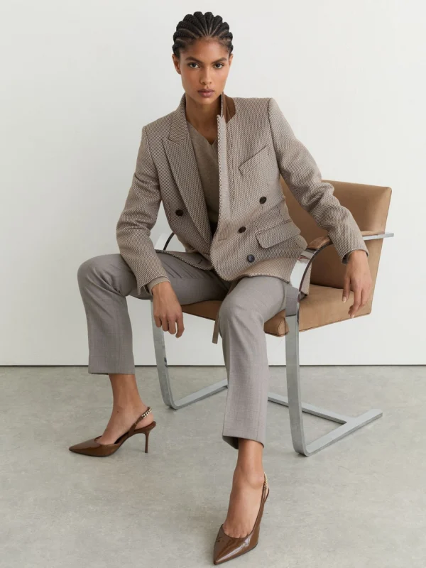 Reiss Camel Patent-leather Chain-slingback Heels