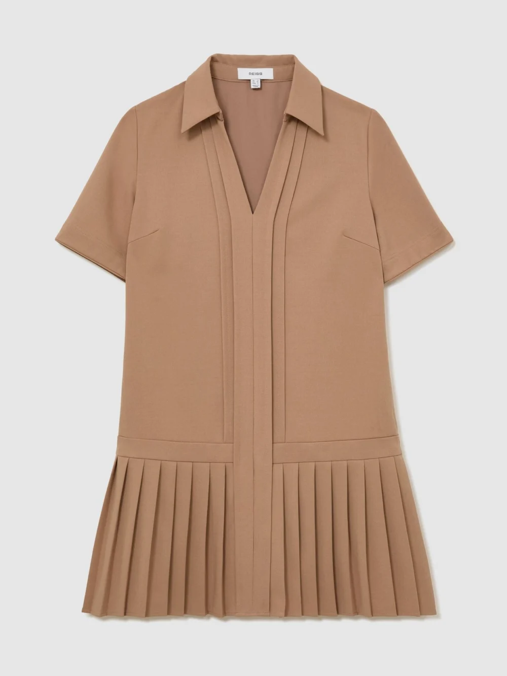 Reiss Camel Pleated-skirt Collared Mini Dress, view 2