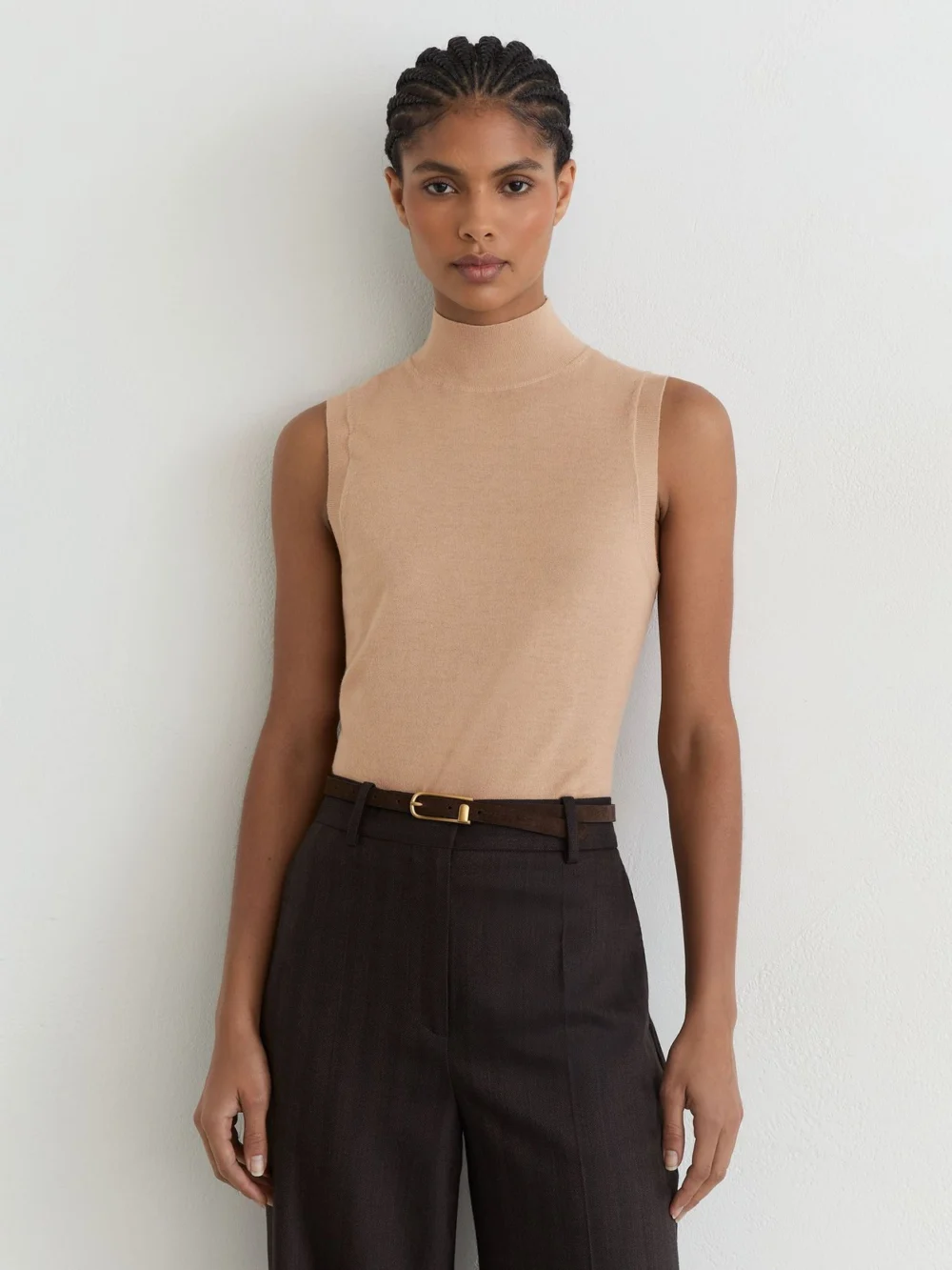 Reiss Camel Ultra-soft Merino Wool Funnel-neck Vest, view 4