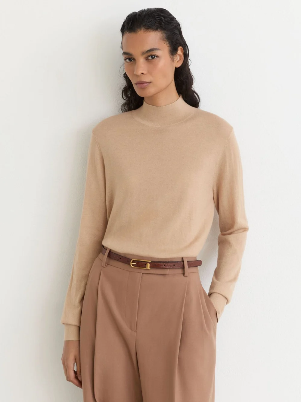 Reiss Camel Ultra-soft Merino Wool High-neck Jumper