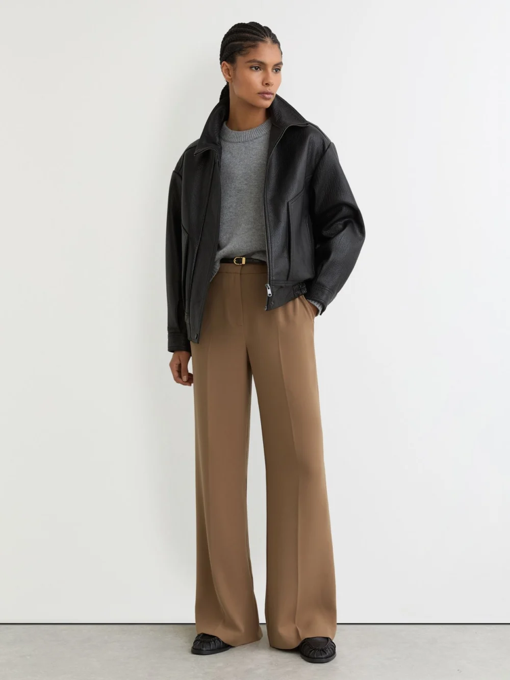 Reiss Camel Wide-leg Tailored Trousers