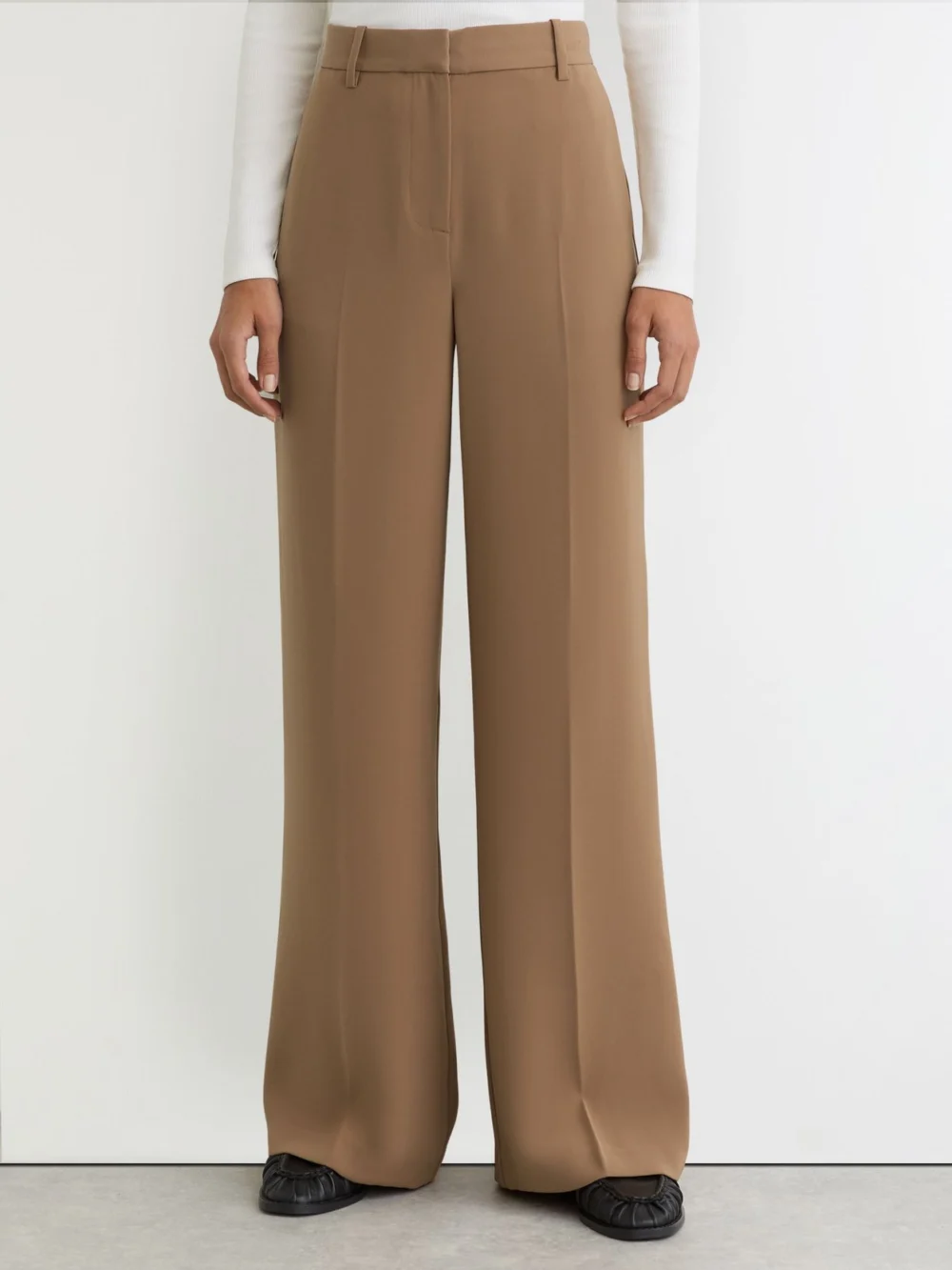 Reiss Camel Wide-leg Tailored Trousers, view 3