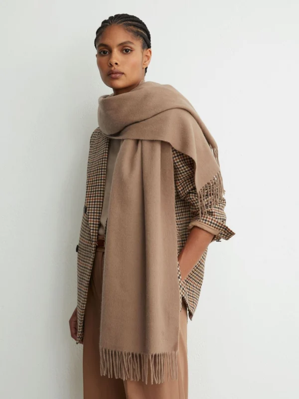 Reiss Camel Wool and Cashmere Scarf,
