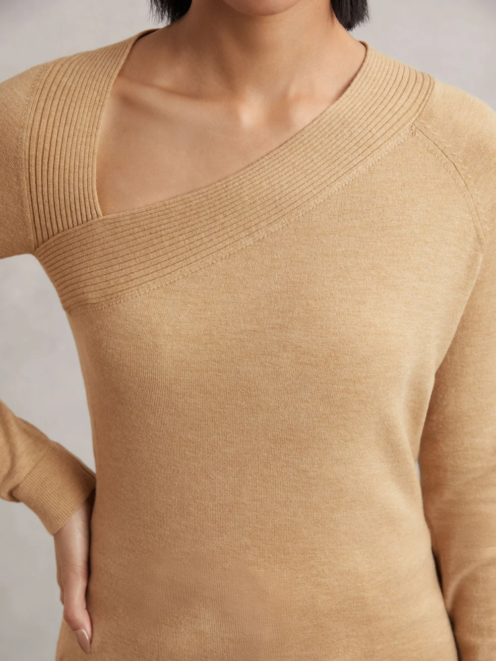Reiss Camel Wool-blend Asymmetric Knit Top, view 3