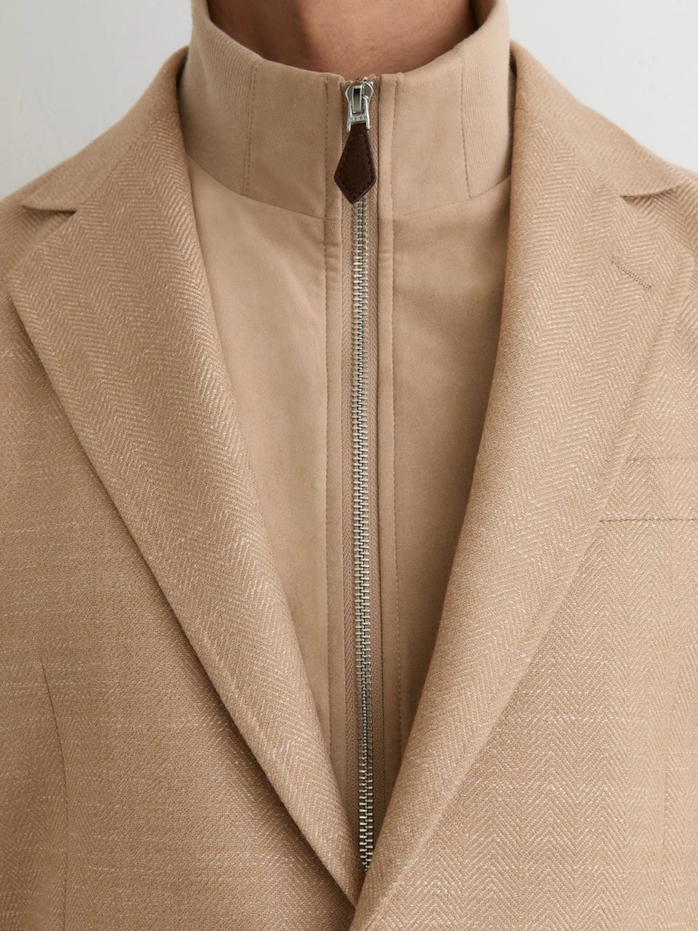 Reiss Camel Wool-blend Gilet-insert Single-breasted Blazer, view 4