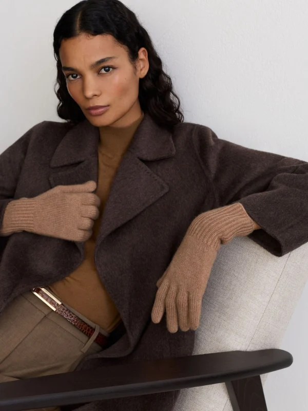 Reiss Camel Wool-blend Knitted Gloves with Cashmere,