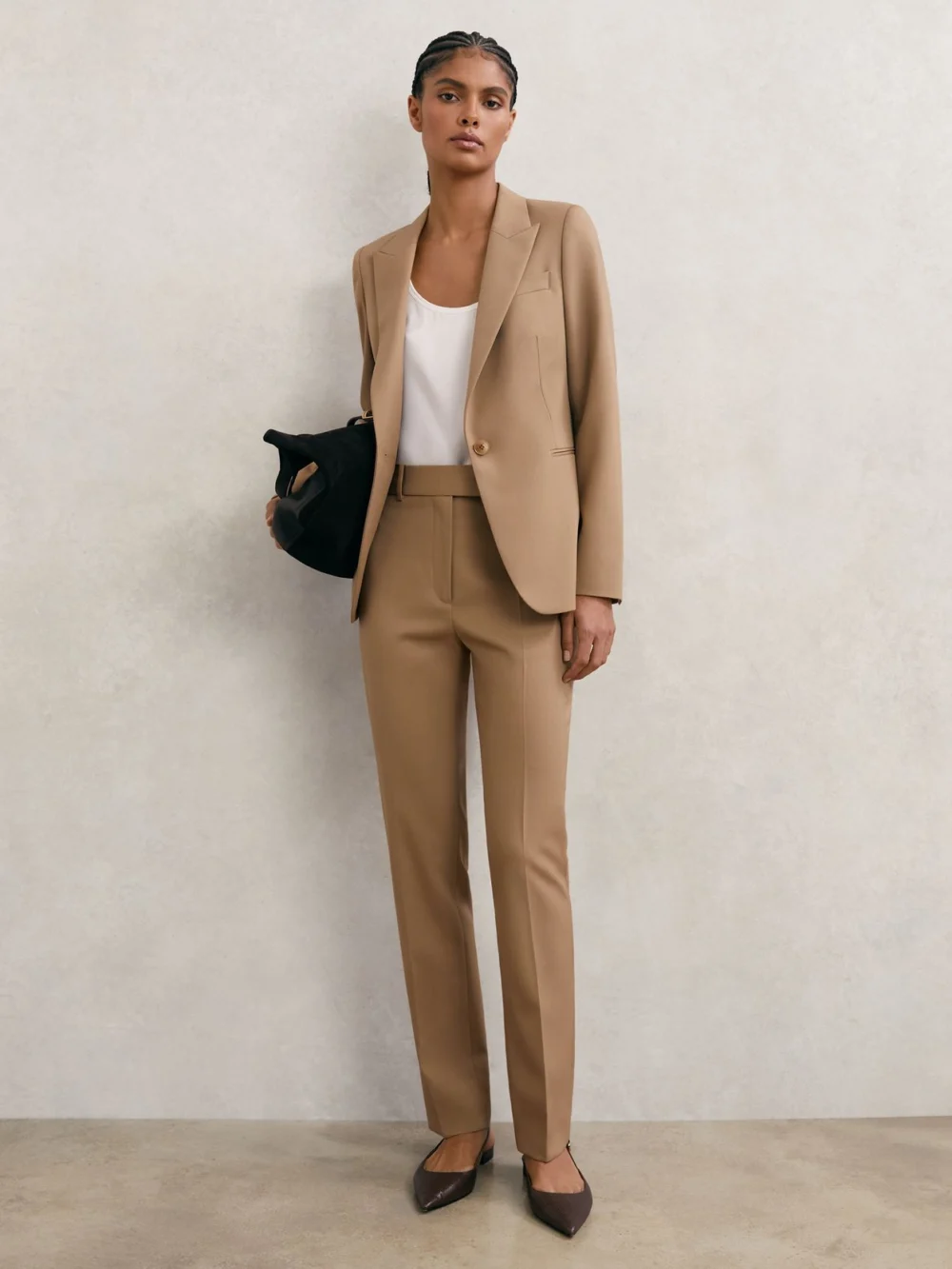 Reiss Camel Wool-blend Slim-leg Suit Trousers