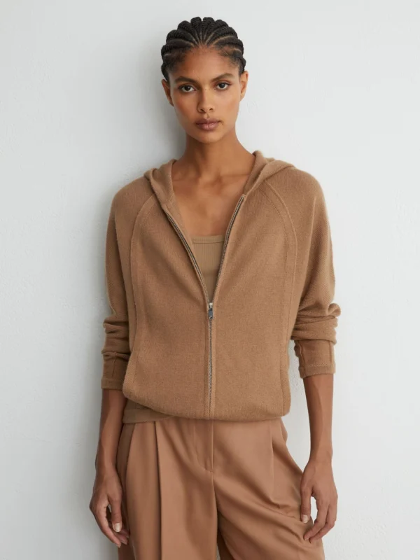 Reiss Camel Wool-blend Zip-through Hoodie with Cashmere