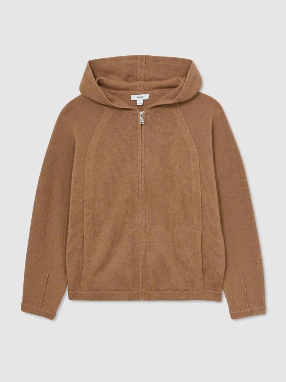 Reiss Camel Wool-blend Zip-through Hoodie with Cashmere, view 2