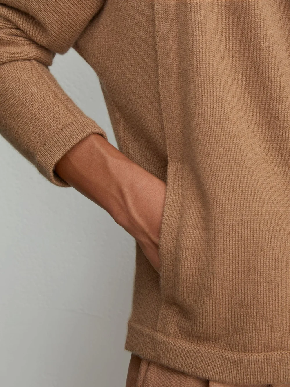 Reiss Camel Wool-blend Zip-through Hoodie with Cashmere, view 3