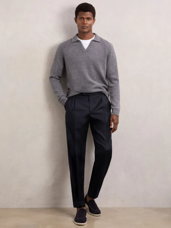 Reiss Cantwell Men's Navy Stretch-cotton Tapered Trousers