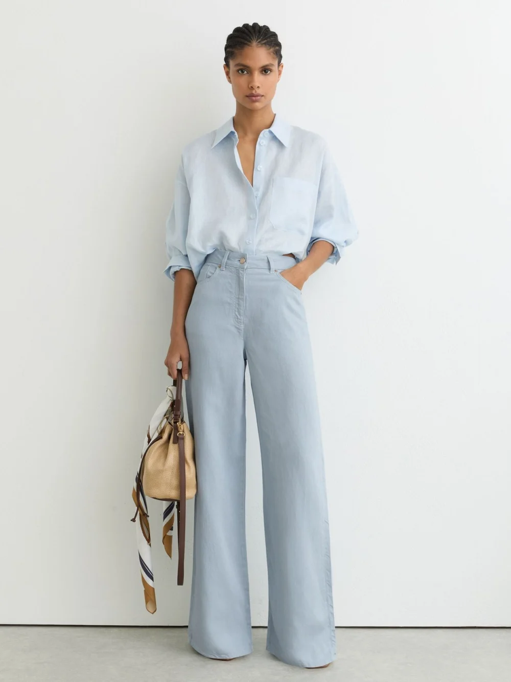Reiss Carmen Women's Blue Lyocell-linen Wide-leg Trousers