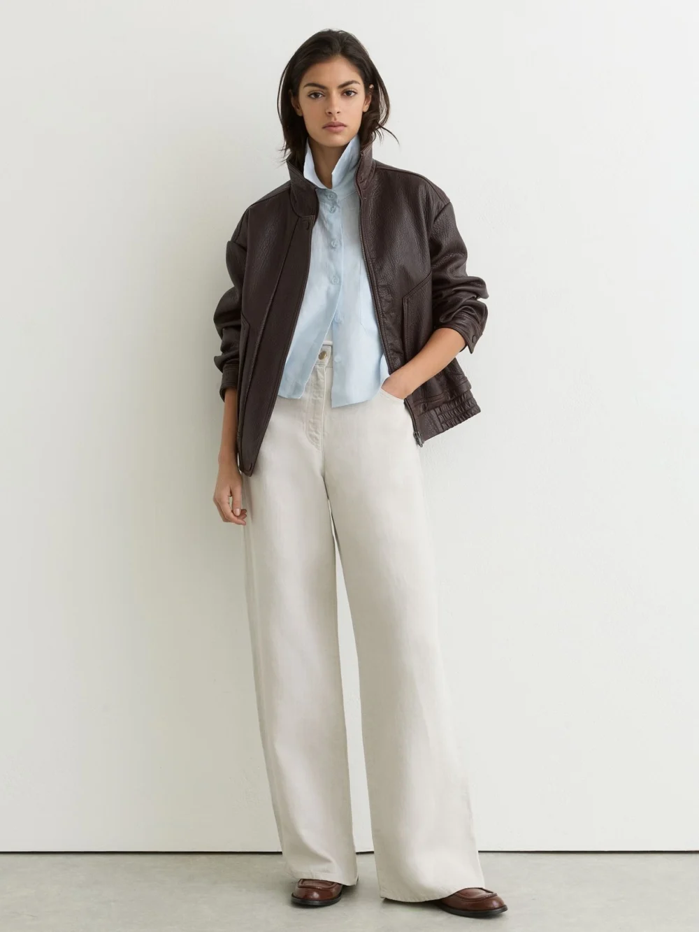 Reiss Carmen Women's Neutral Lyocell-linen Wide-leg Trousers, view 5