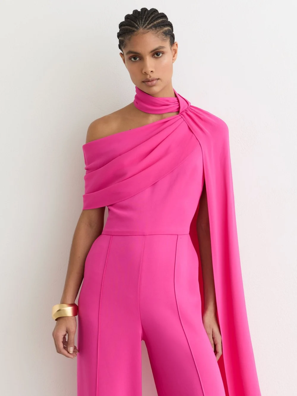 Reiss Carrie Raspberry Pink One-shoulder Drape Wide-leg Jumpsuit, view 3