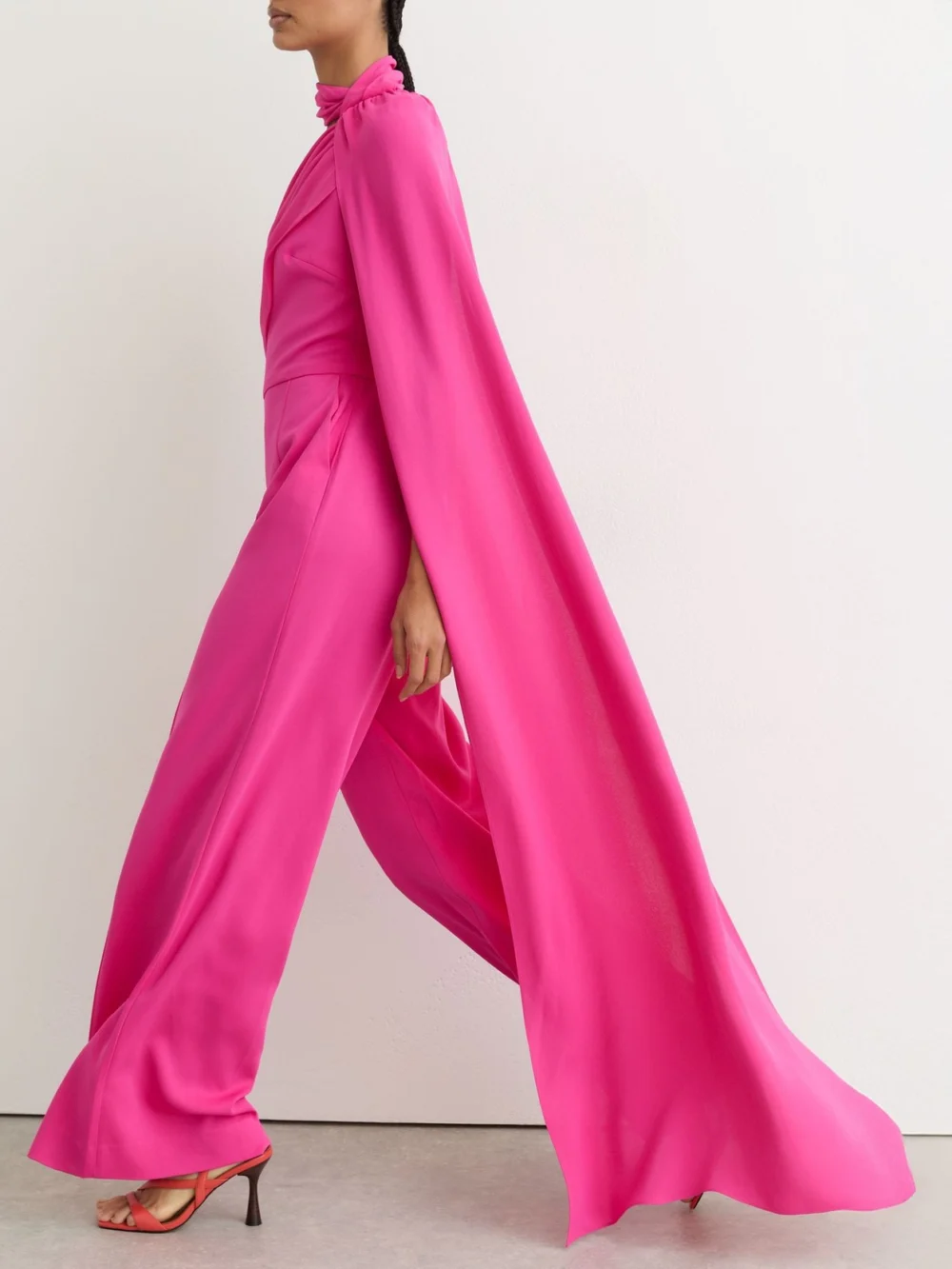 Reiss Carrie Raspberry Pink One-shoulder Drape Wide-leg Jumpsuit, view 4