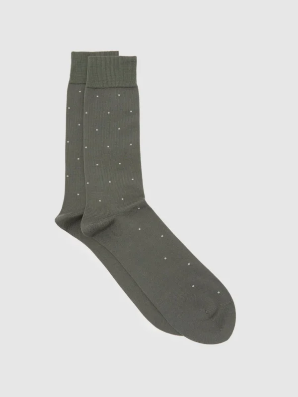 Reiss Cement Grey Mario Mercerised Cotton-blend Polka-dot Socks
