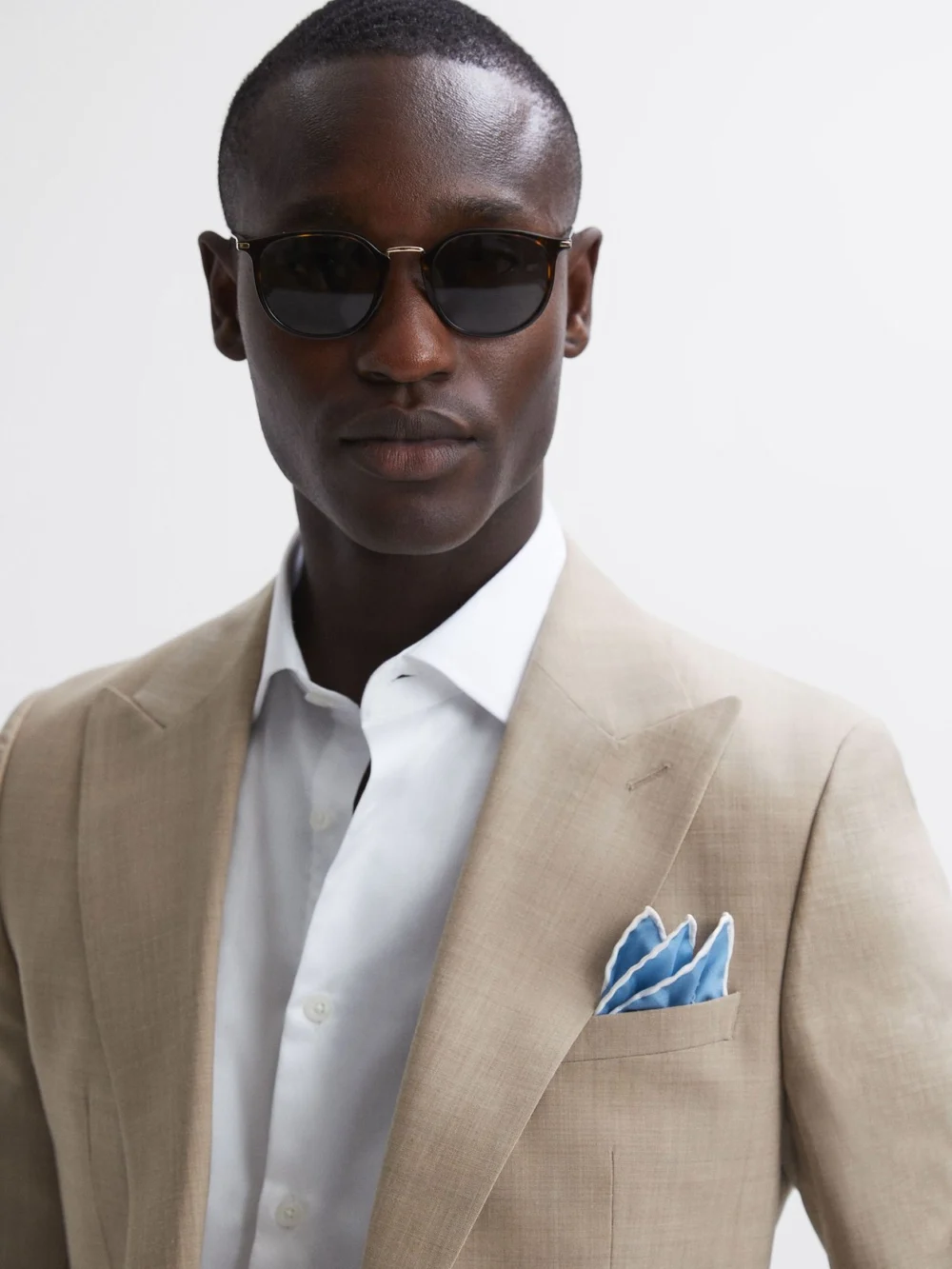 Reiss Ceremony Motif Pocket Square - Soft Blue Silk Plain, view 2