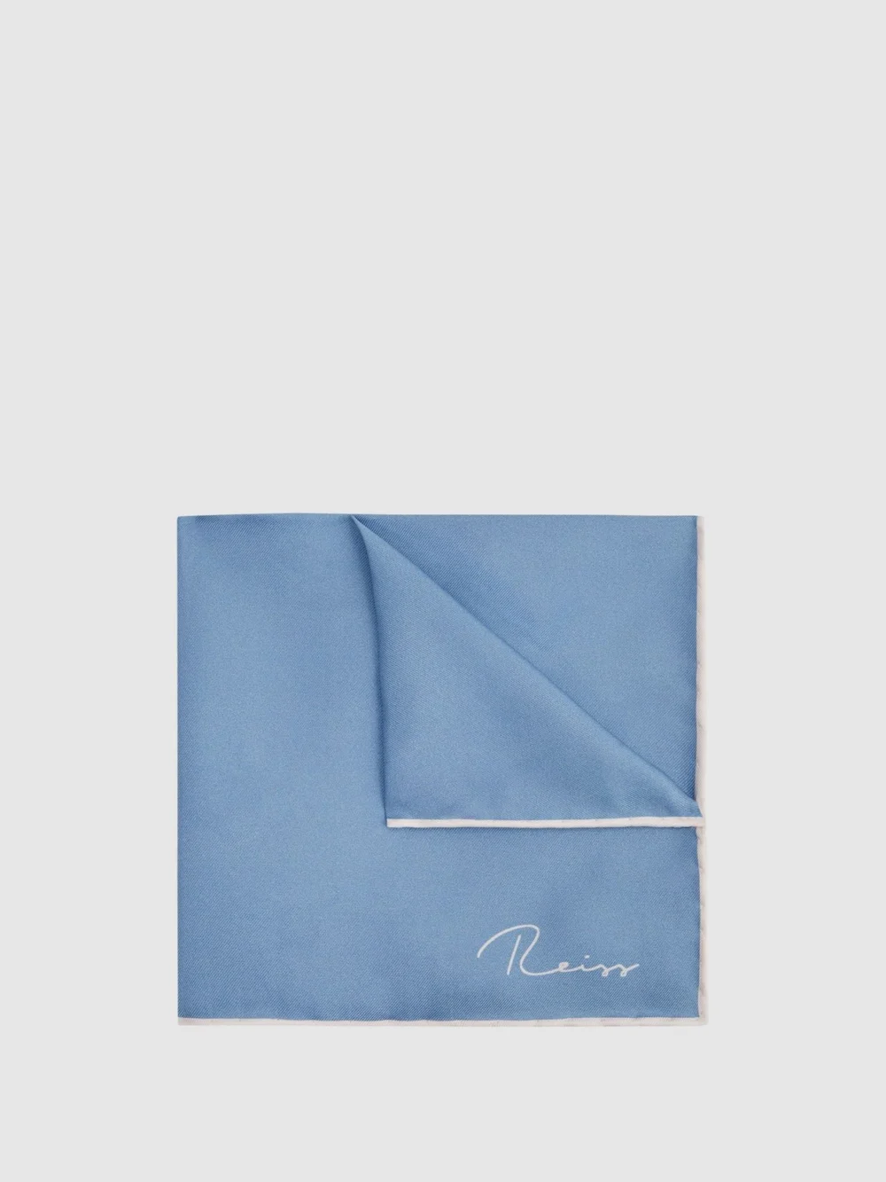 Reiss Ceremony Motif Pocket Square - Soft Blue Silk Plain, view 5
