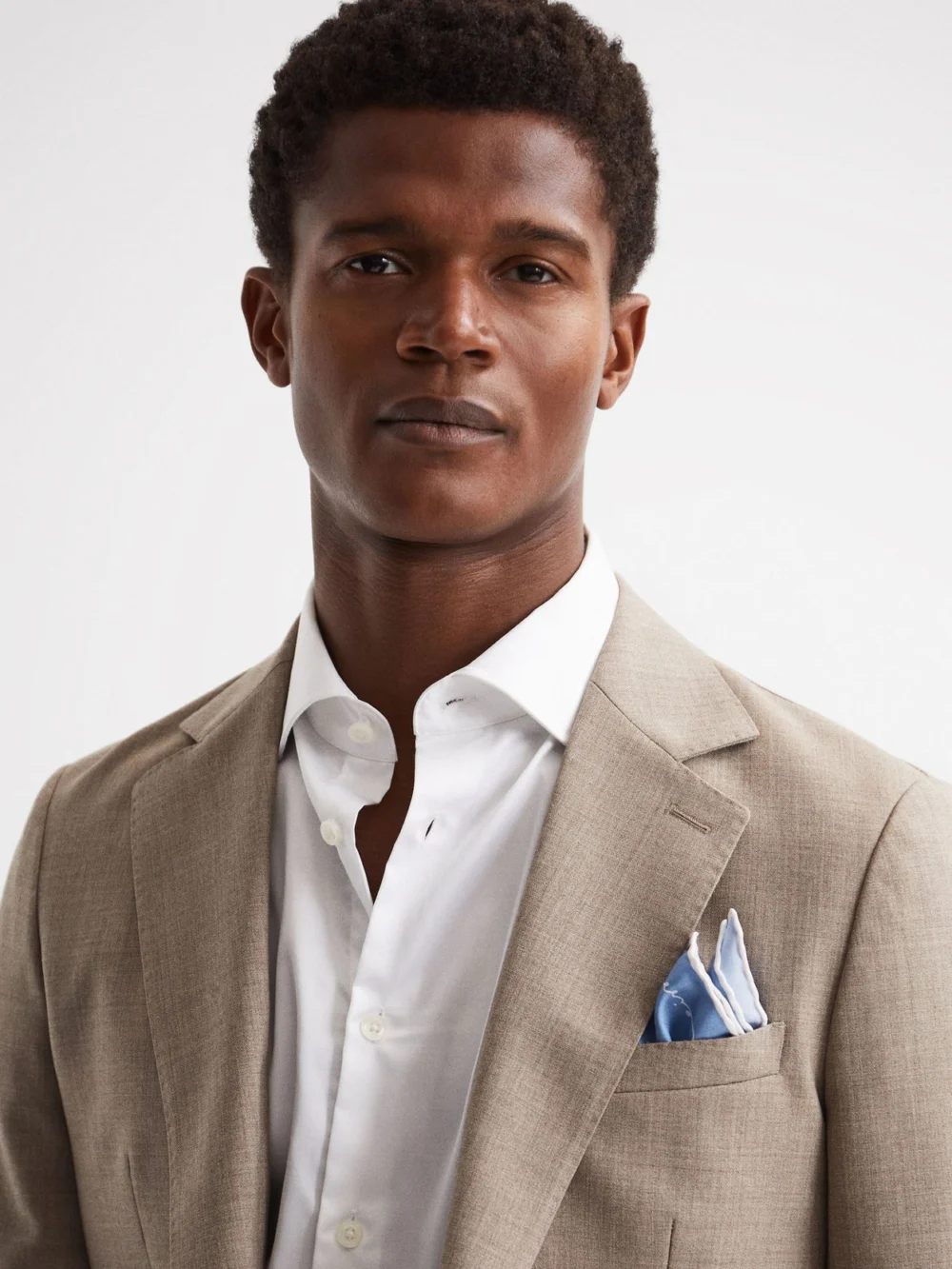 Reiss Ceremony Motif Pocket Square - Soft Blue Silk Plain, view 6
