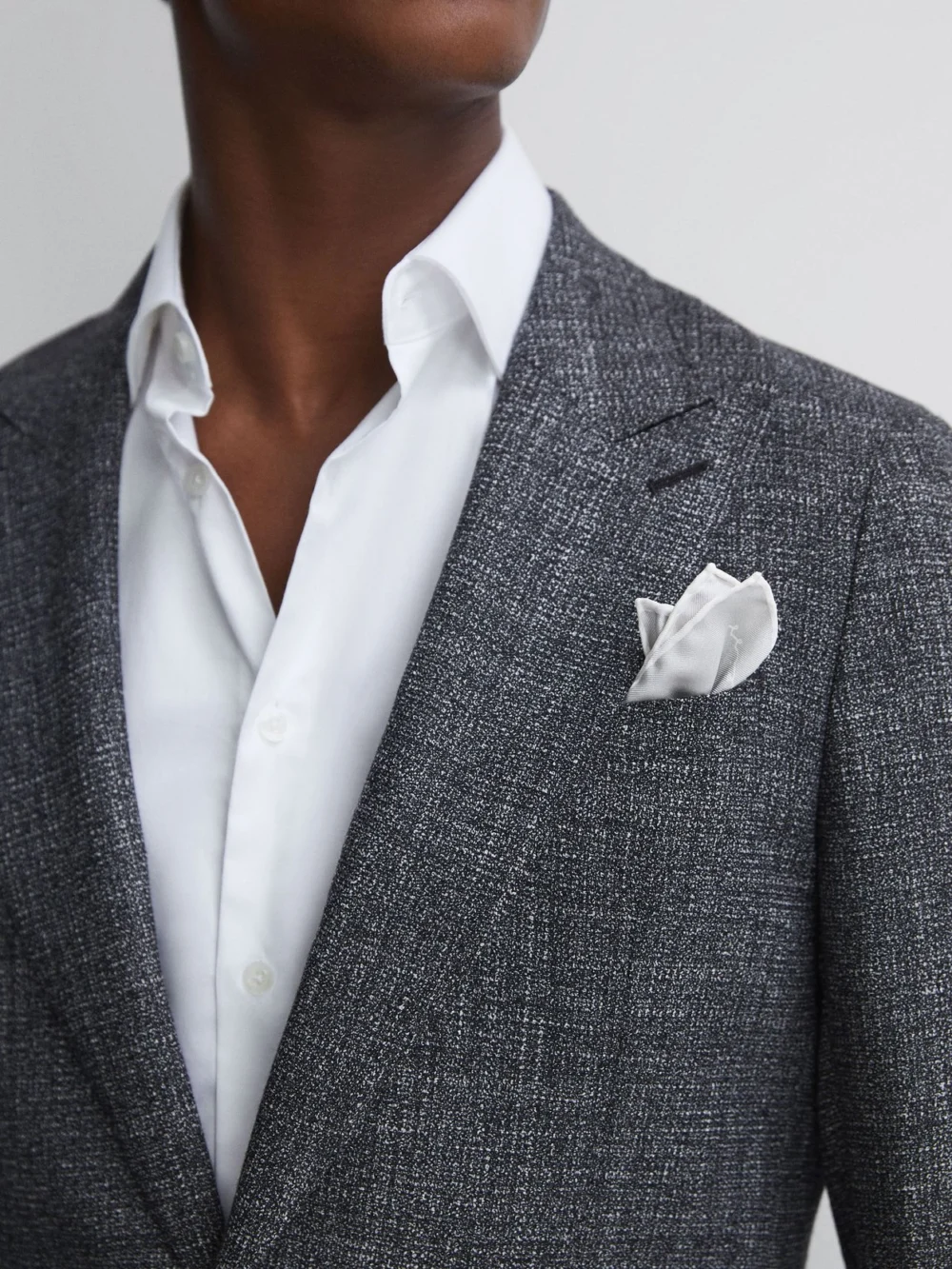 Reiss Ceremony Pocket Square - Silver Silk Plain, view 2
