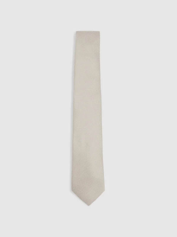 Reiss Ceremony Silk Tie - Beige Textured, Cream