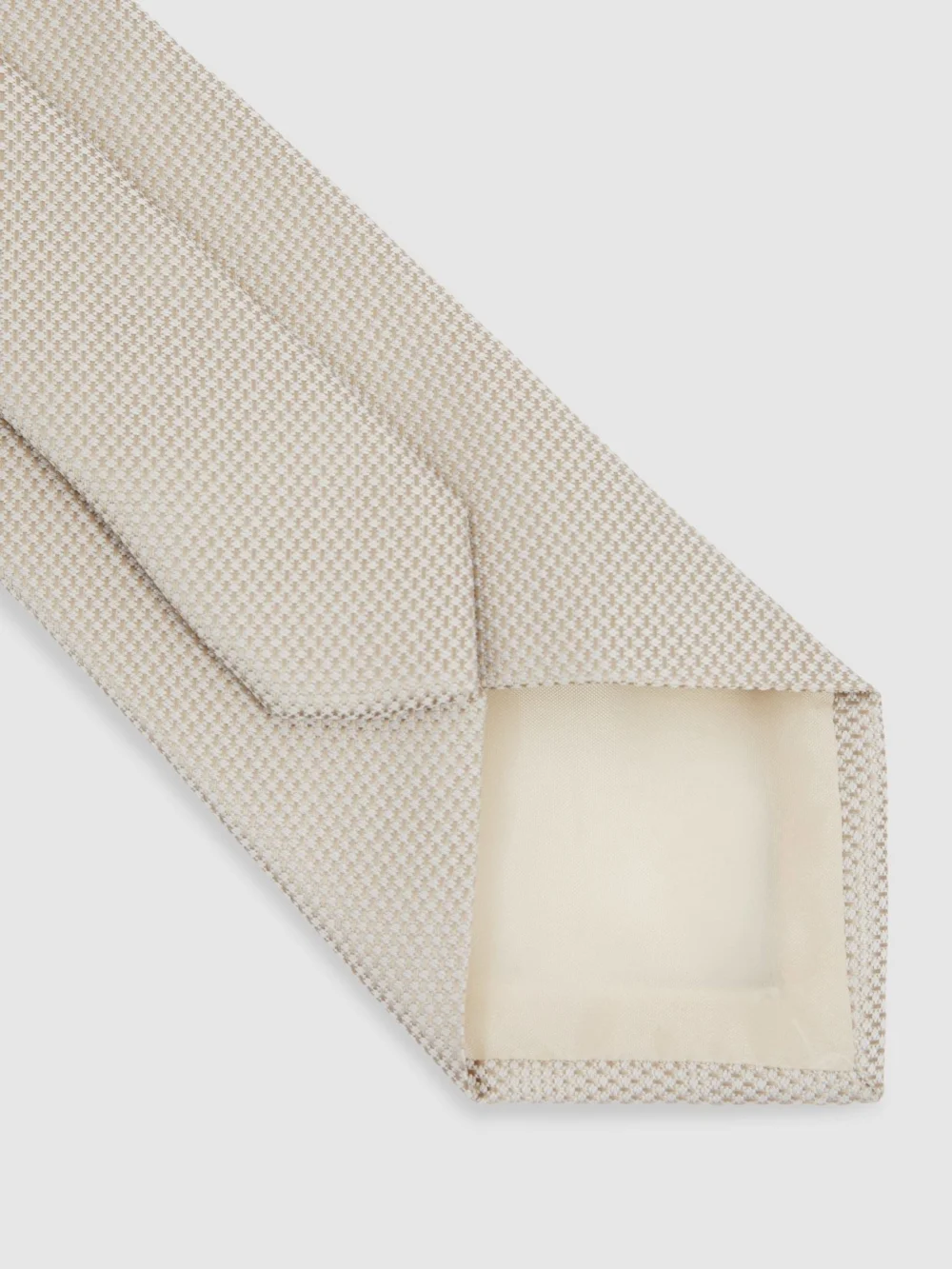 Reiss Ceremony Silk Tie - Beige Textured, Cream, view 4