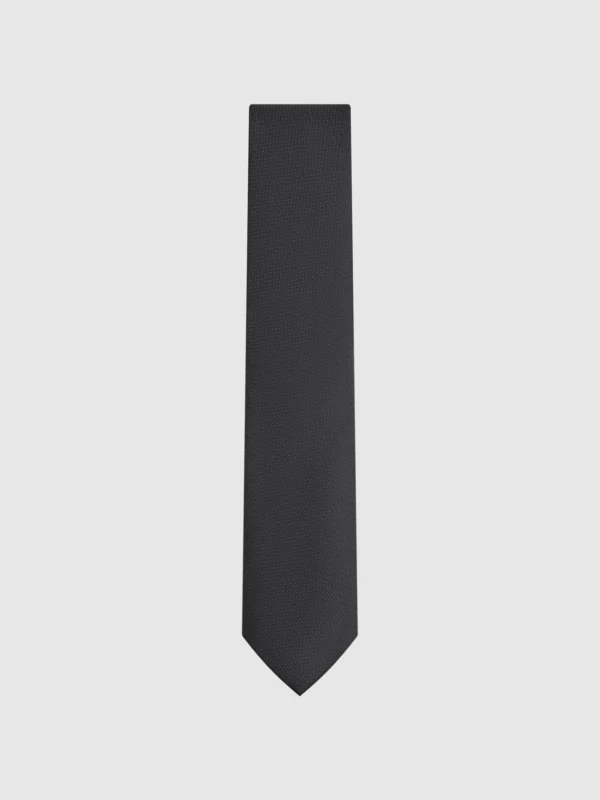 Reiss Ceremony Silk Tie - Black Textured