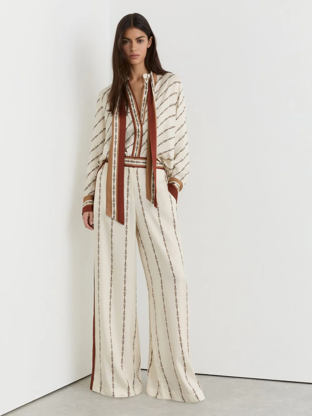 Reiss Chain-print Wide-leg Trousers, view 3