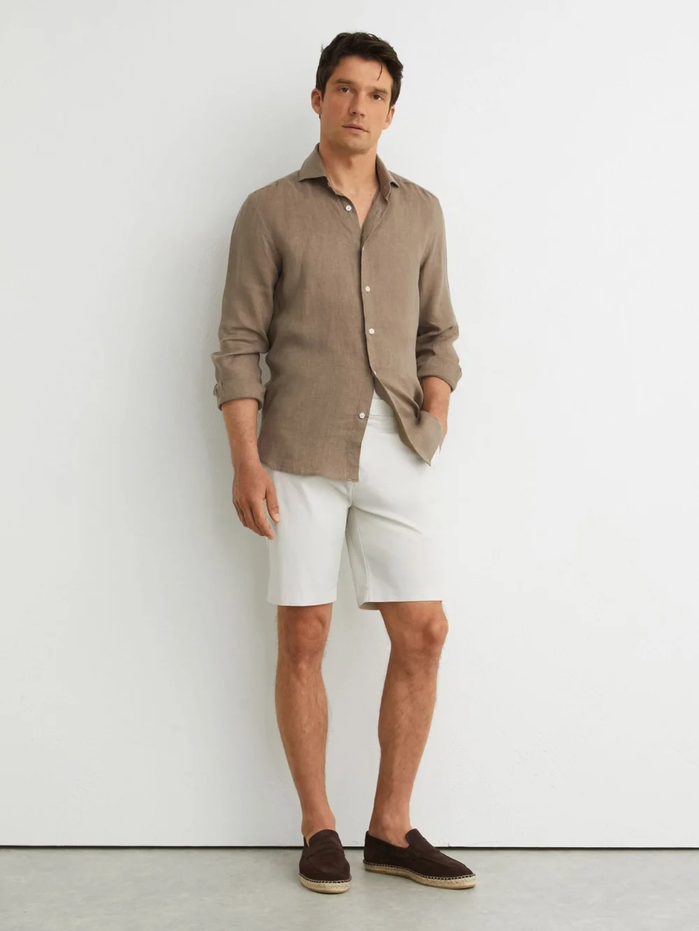 Reiss Chalk Regular Length Cotton Chino Shorts with Stretch