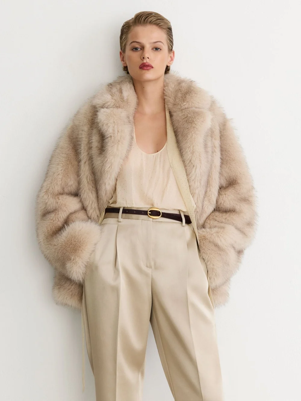 Reiss Champagne Neutral Ellen Satin Single-pleated Trousers, view 4