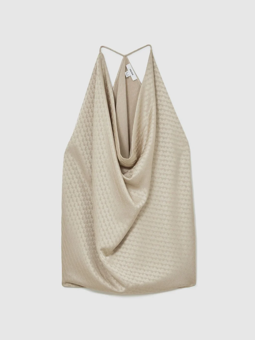 Reiss Champagne Neutral Jacquard Draped Sleeveless Top, view 2