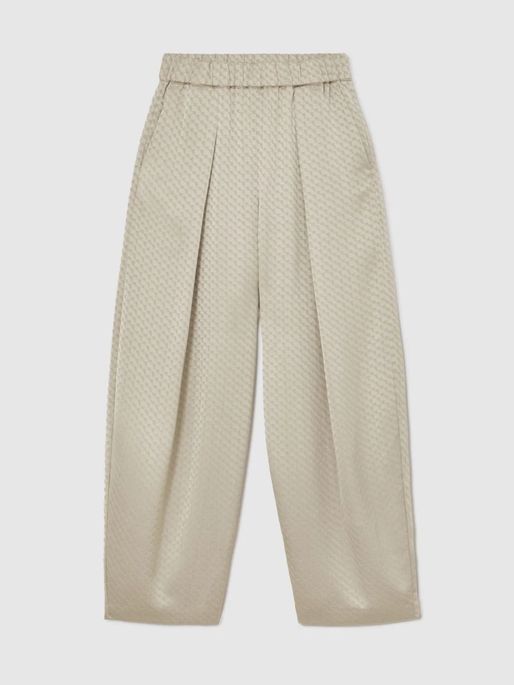 Reiss Champagne Neutral Petite Jacquard Pleated Tapered Trousers, view 2