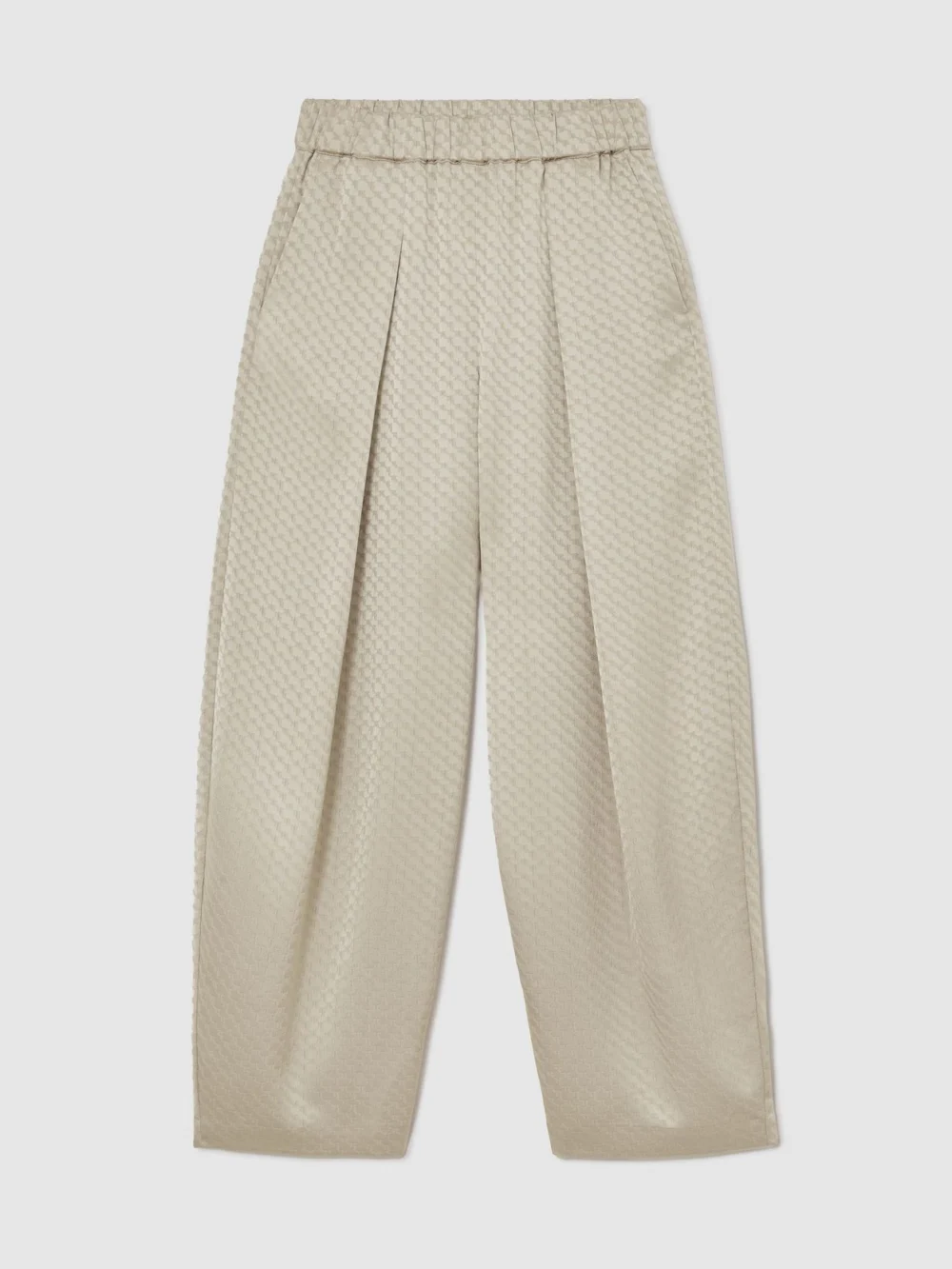 Reiss Champagne Neutral Petite Jacquard Pleated Tapered Trousers, view 6