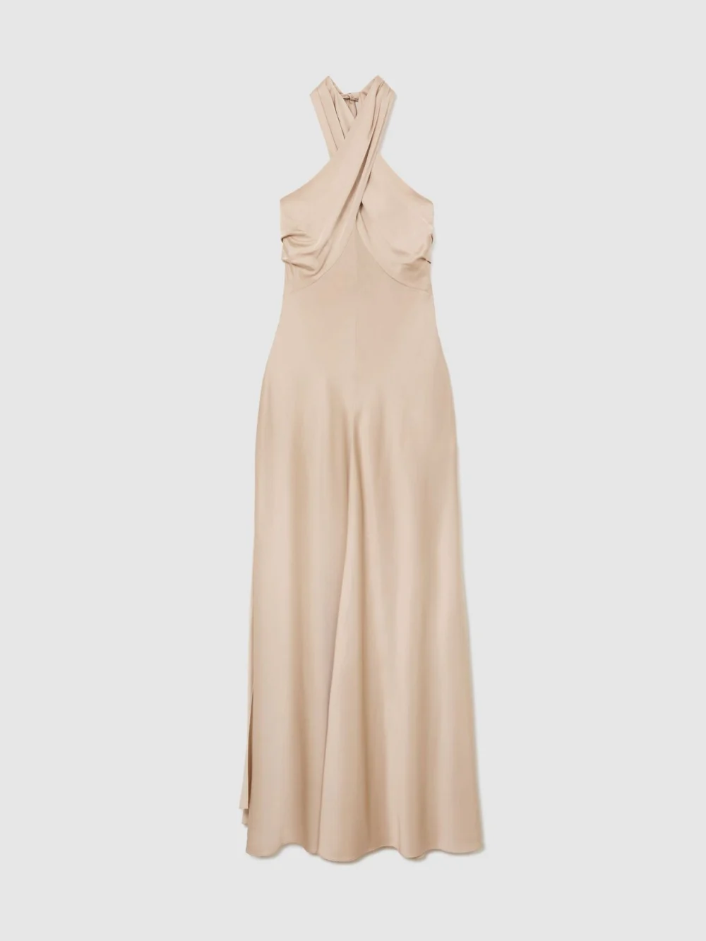 Reiss Champagne Neutral Satin Halterneck Empire-line Maxi Dress, view 2
