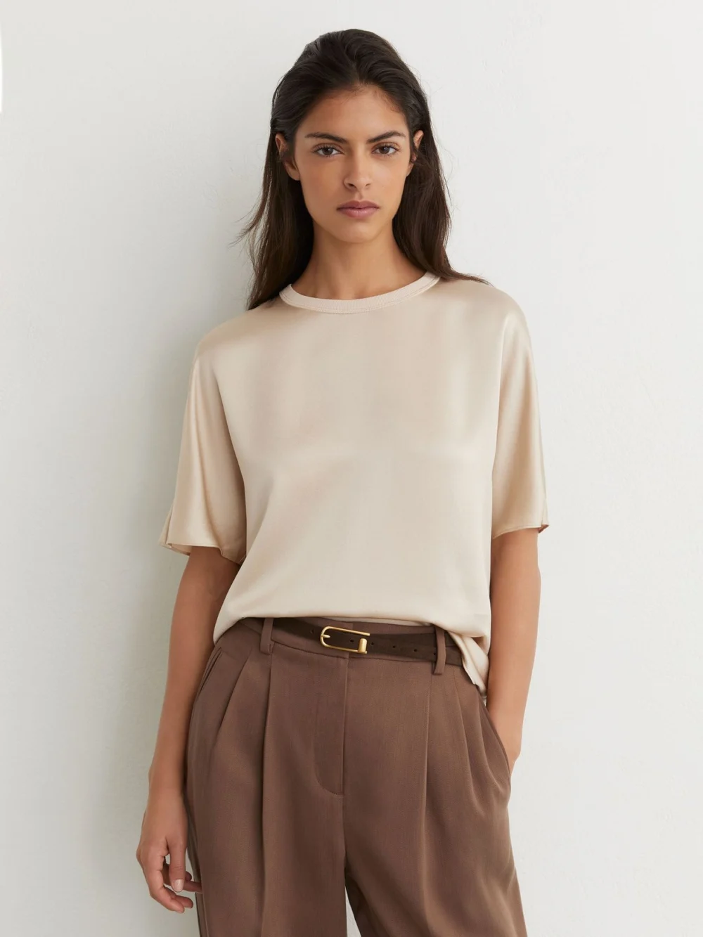 Reiss Champagne Neutral Silk Short-sleeve Top